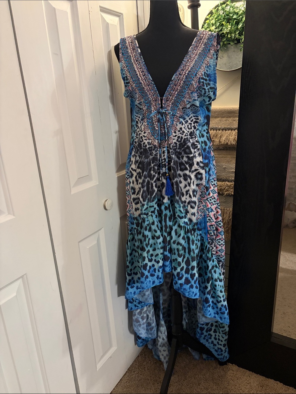 True Colours Blue Animal-Print High-Low Beach Coverup